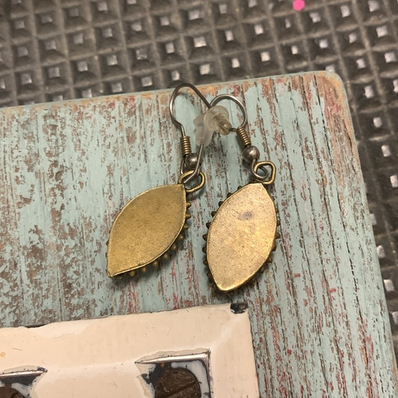 Antique, Breathtakingly Ornate Earrings Mosaic, Possibly Shell Dangles in Brass - Picture 2 of 7